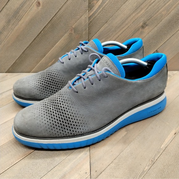 Cole Haan‎ ZEROGRAND Oxford Dress Shoes Perforated Gray Blue Mens Size 10